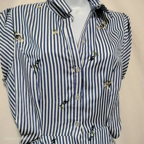 Lucy Paris size Large Blue White Striped Embroidered Shift Button Up Dress - Picture 2 of 11